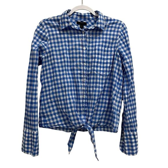J. Crew blue white checkered gingham tie front boy shirt collared top size 6 - Picture 3 of 10